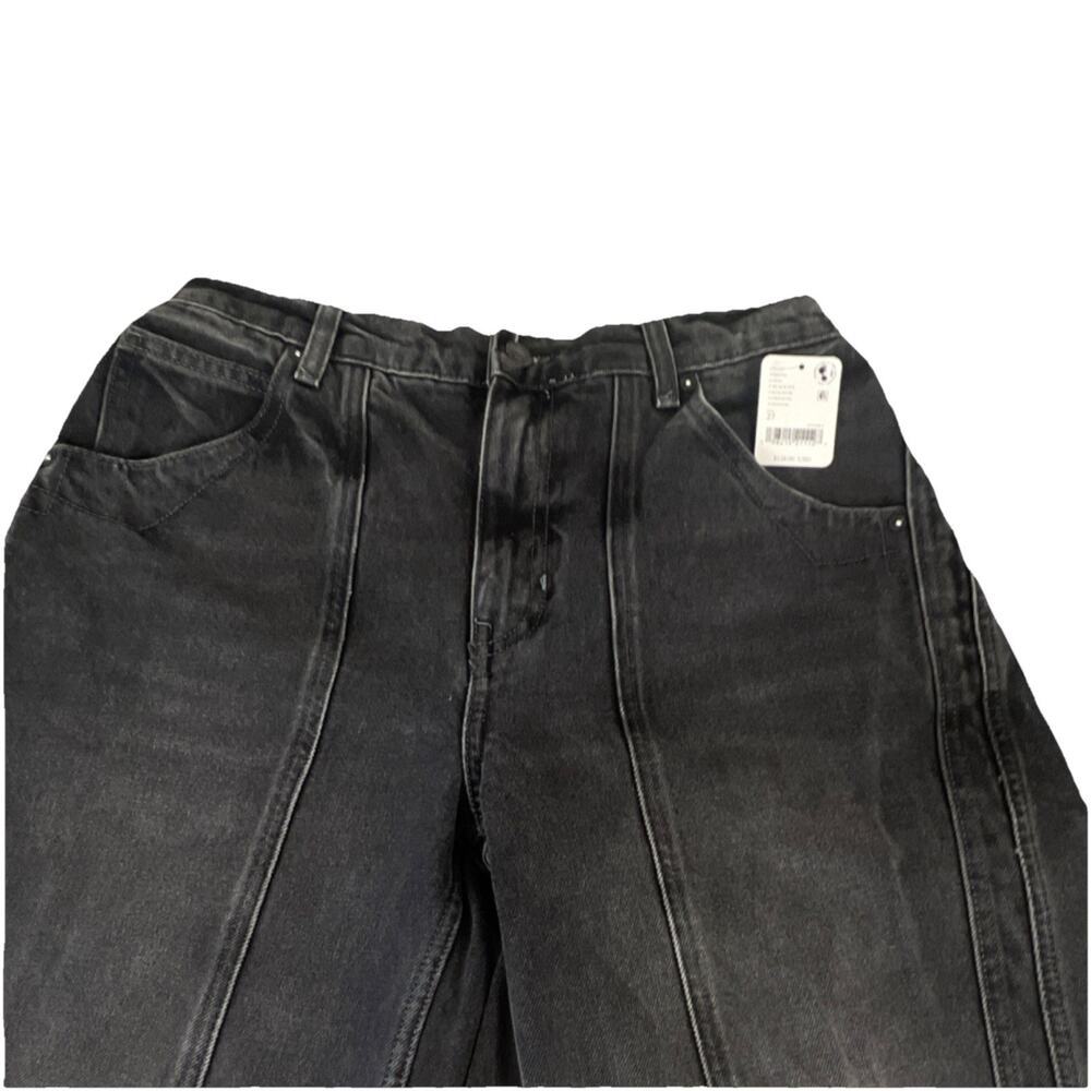 We The Free Cropped Barrel Black Ice Denim Jeans Women Cuffed free people - Picture 5 of 8